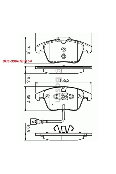 Bosch ON FREN BALATASI-KABLOLU-  (VW PASSAT 13-15  TIGUAN 08-18  AUDI Q3 12-18)