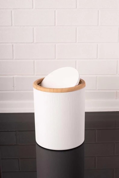 Bambu Desenli Modern 5'li Banyo Seti Çizgili Beyaz - Resim 5