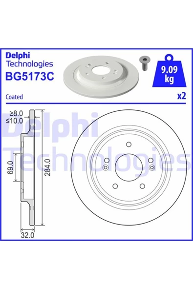 DELPHİ FREN DISKI ARKA HYUNDAI KONA 2017-/ 284×5 ürün görseli