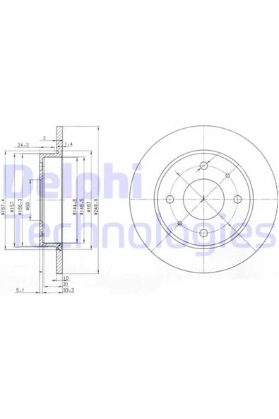 DELPHİ FREN DISKI ARKA DUZ-(250-4)- ( MITSUBISHI  COLT 1.5 BENZINLI 04 - 10 / SMART  FORFOUR 04/07  )