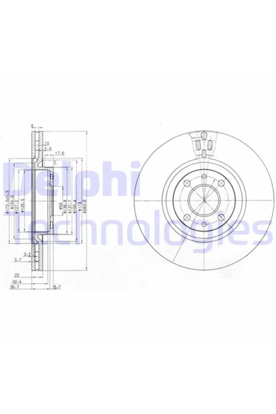 DELPHİ FREN DISKI ON ( FIAT   LINEA 1.4 TJET 07 / BRAVO / MAREA / STILO IDEA 1.9 2.0 ürün görseli 1