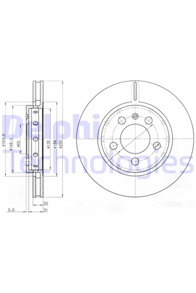 DELPHİ ARKA FREN DISKI-256×22 5×100 (VW GOLF 98-06  AUDI A3 97-03  SEAT LEON 00-06)