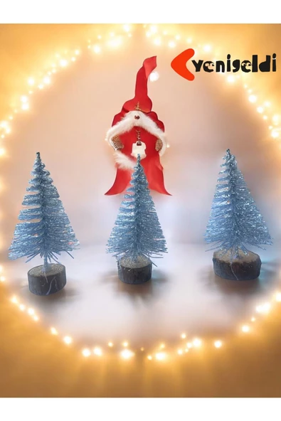 Yenigeldi 3 Adet 8 Cm Pırıltılı Gümüş Çam Ağacı T-19