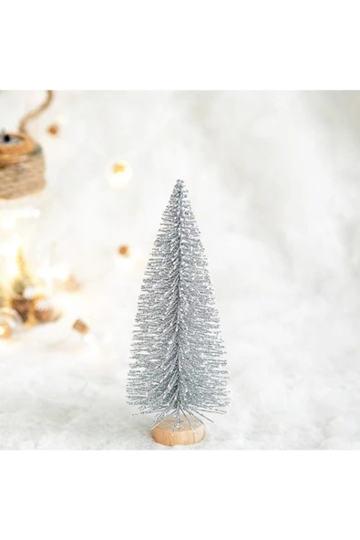 Yenigeldi 20cm T26 Simli Yılbaşı Masa Çam Ağacı, Simli Ağaç, Masa Dekorasyon, Süslü Minik Çam Ağacı(ORTA BOY)