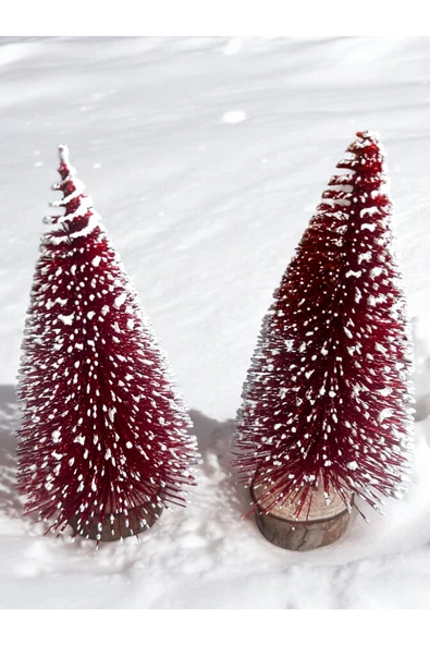 Yenigeldi 2 Adet 15 cm Karlı Pırıltılı Kırmızı Yılbaşı Çam Ağacı , Yılbaşı Süsü t12