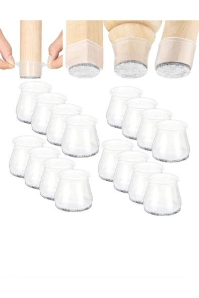 Yenigeldi 24 Adet ( 2cm - 2,5 Cm ) Keçe Silikon Yarı Saydam Çok Güçlü Elastik Sandalye Pabucu, Zemin Koruyucu