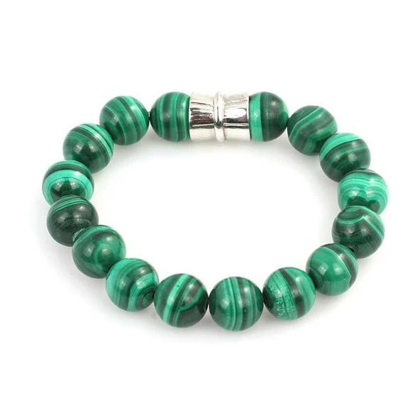 925 Ayar Gümüş Yuvarlak Malakit Taşlı Bileklik ürün görseli 1
