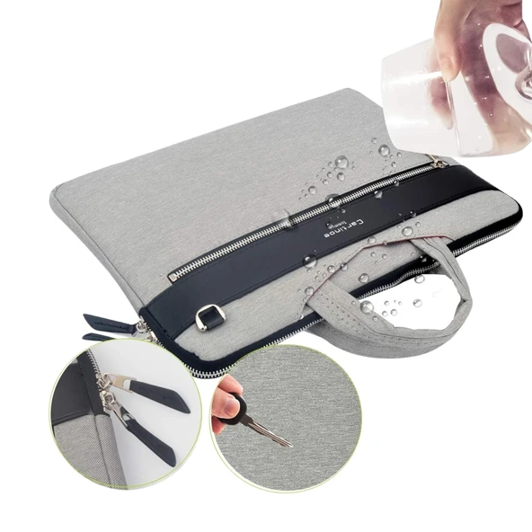 Laptop Çantası 13 İnç MacBook Air 13.6 ve Pro 14.2 Uyumlu Suya Dayanıklı Omuz Askılı Darbe Emici Neopren - Resim 5