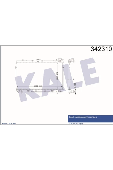 KALE OTO Radyatör 342310 Radyatör Elantra II Coupe Al-Pl-Brz