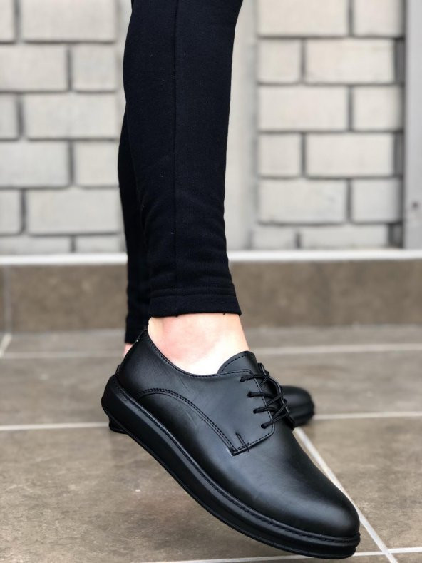 Diadof BA0003 Bağcıklı Klasik Siyah Yüksek Siyah Taban Casual Erkek Ayakkabı - 3