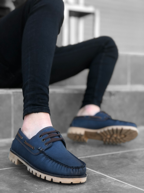 Diadof BA0037 Bağcıklı Corcik Mavi Klasik Erkek Ayakkabısı