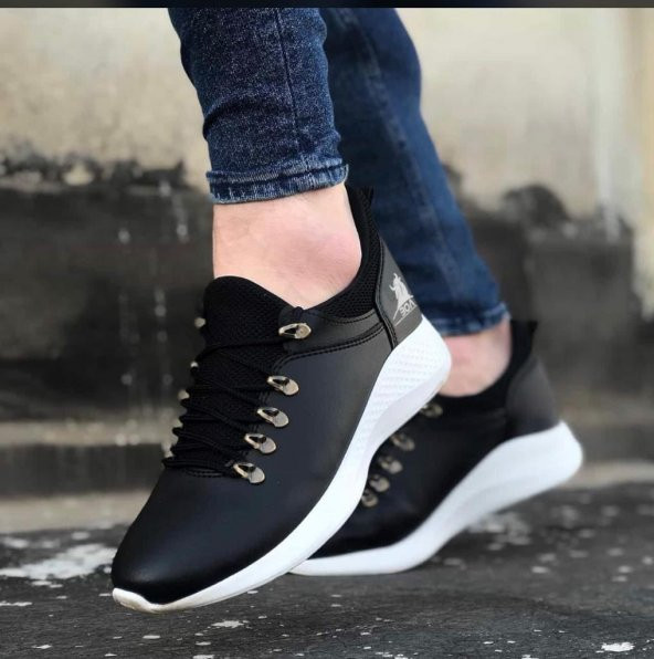 Diadof BA0601 Bağcıklı Rahat Yüksek Taban Siyah Beyaz Casual Erkek Spor Ayakkabı