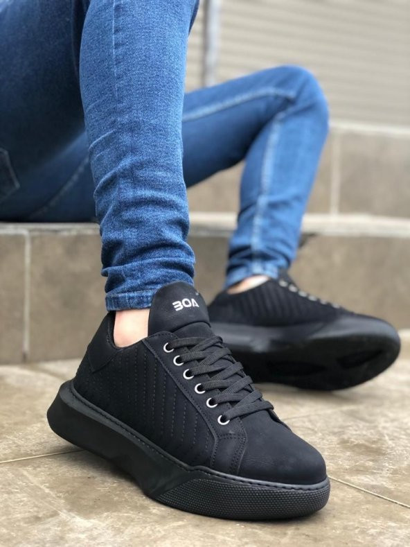 Diadof BA0162 Bağcıklı Erkek Model Dikişli Yüksek Taban Siyah Spor Ayakkabı - 3