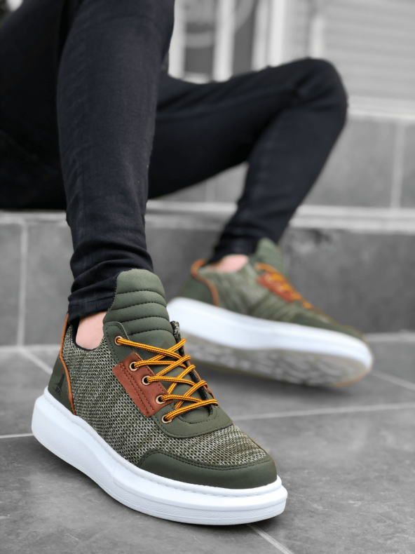 Diadof BA0606 Bağcıklı Rahat Yüksek Taban Haki Casual Erkek Spor Ayakkabı