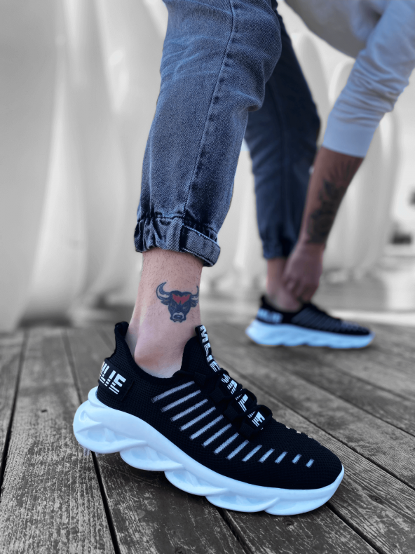 Diadof BA0602 Phantom Yüksek Taban Tarz Sneakers Siyah Beyaz Erkek Spor Ayakkabısı - 3