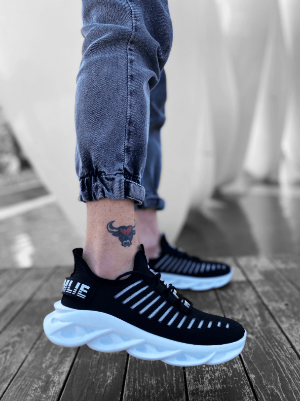 Diadof BA0602 Phantom Yüksek Taban Tarz Sneakers Siyah Beyaz Erkek Spor Ayakkabısı - 5