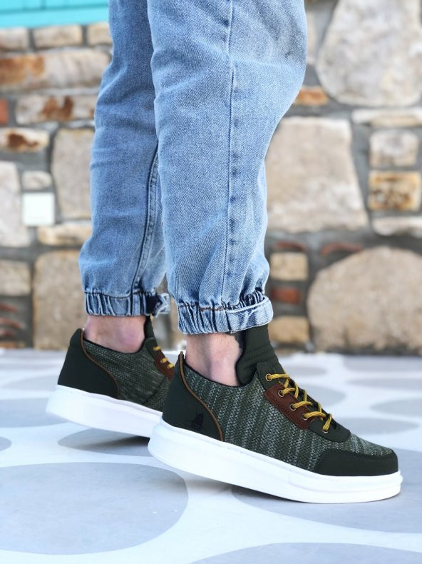 Diadof BA0606 Bağcıklı Rahat Yüksek Taban Haki Casual Erkek Spor Ayakkabı - 9