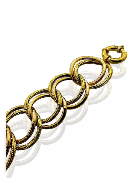 Kalın İki Kollu Kalemli Özel Üretim 14 Ayar Altın Samanyolu Bileklik - Resim 3