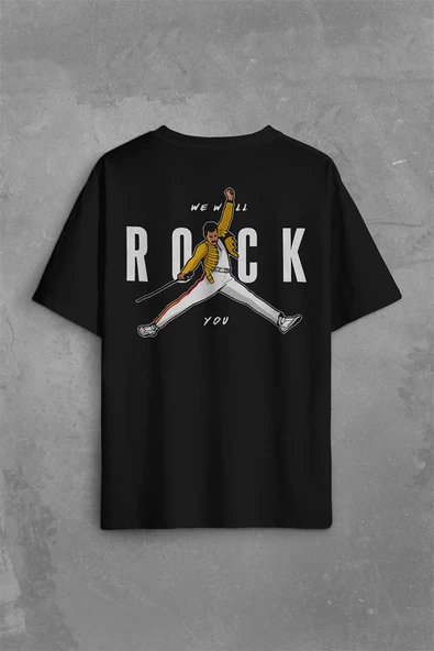 Freddie Mercury We Will Rock You Queen We Are The Champions Sırt Ön Baskılı Oversize Tişört Unisex T-Shirt