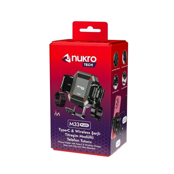 NUKROTECH M33 PLUS TİTREŞİM MODÜLLÜ TELEFON TUTUCU ( KABLOSUZ ve TYPE-C ŞARJLI ) - Resim 4