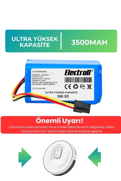 360 S5 Robot Süpürge Bataryası (Ultra Yüksek Kapasite) 3500mAh Robot Süpürge Pil