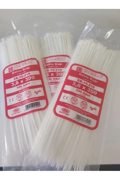 Pemsan 3.6X300 Plastik Cırt Kelepçe Kablo Bağı Beyaz 100'Lu Paket