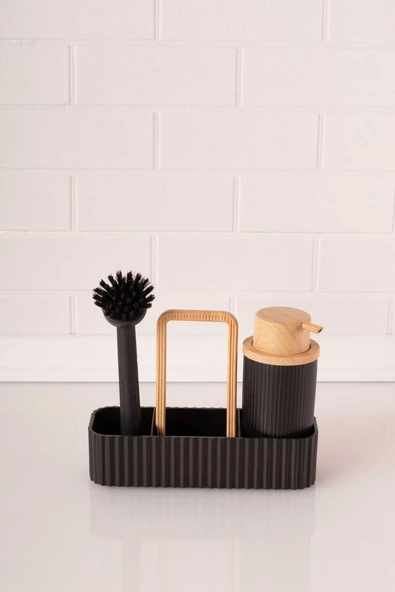 Bambu Desenli Fırçalı ve Sünger Hazneli Sıvı Sabunluk, Standlı Mutfak Banyo Deterjanlığı - 10