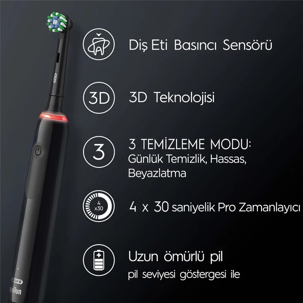 Oral-B Pro 3 3500 Siyah Şarjlı Diş Fırçası - 7