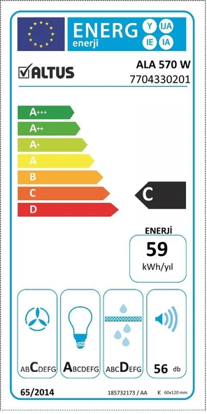 Altus ALA 570 W 60 cm Beyaz Cam Duvar Tipi Ankastre Davlumbaz - Resim 6