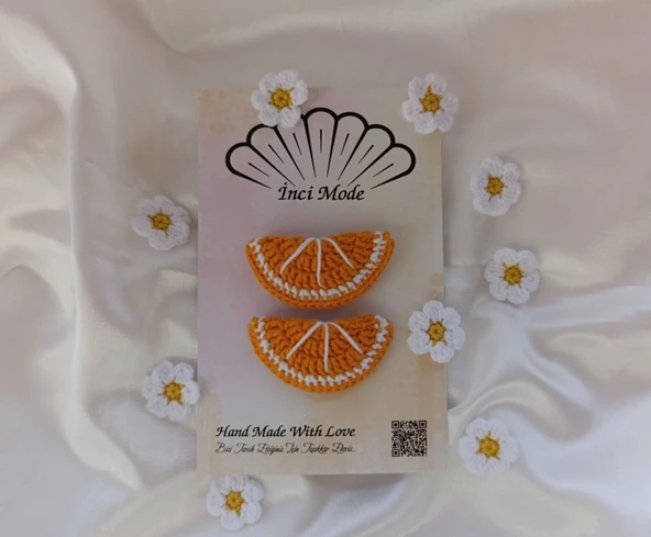 Kız Çocuk Portakal Meyveli 2'li Toka Seti Hand Made Örgü Toka - 2