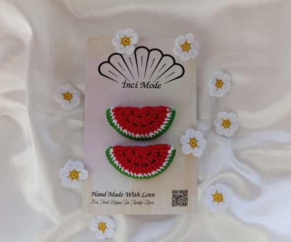 Kız Çocuk Karpuz Meyveli 2'li Toka Seti Hand Made Örgü Toka - 2