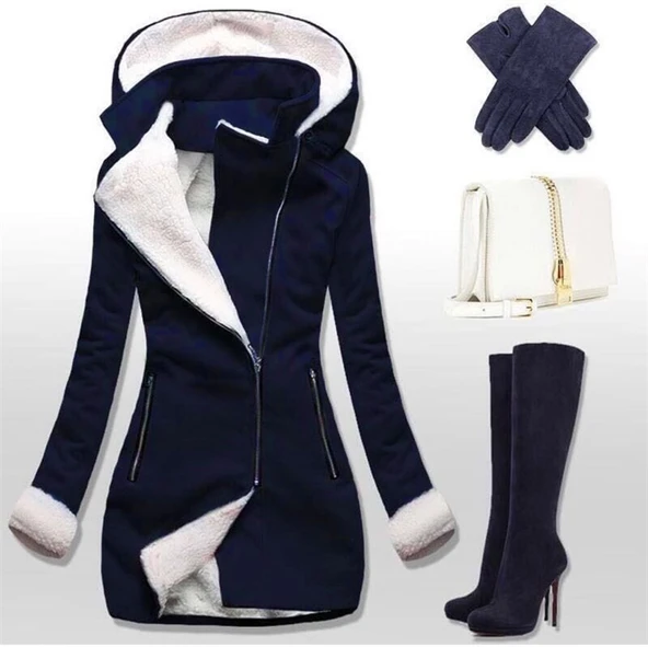 Kışlık Günlük Şık Kaşe Kadın Kaban ürün görseli 1