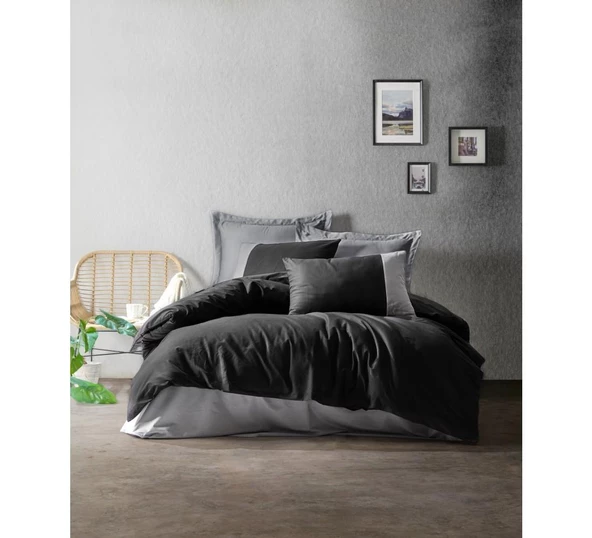 Cotton Box Plain Çift Kişilik Nevresim Takımı Siyah Gri - 2