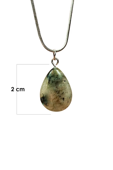 Labradorit Doğal Taşı Zincirli El Yapımı Kolye Uç: 2 cm Zincir: 20 cm Kutulu - 2