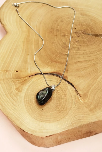 Anyolit Doğal Taşı Zincirli El Yapımı Kolye Uç: 2 cm Zincir: 20 cm Kutulu - 6
