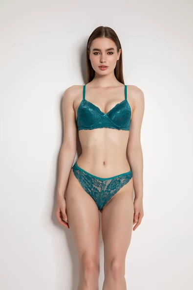 Yeşil Destekli Slip Külotlu Dantelli Sütyen Takımı 4007 ürün görseli