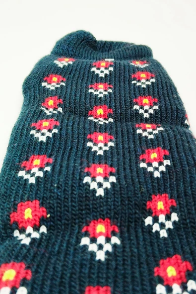 Kalın Kışlık Kadın Soket Çorap Yünlü Havlu Ev Giyim Patik  Desen 2 Lacivert - Resim 2