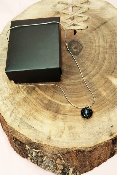 Lav Taşı Doğal Taşı Zincirli El Yapımı Kolye Uç: 1,5 cm Zincir: 20 cm Kutulu - 7