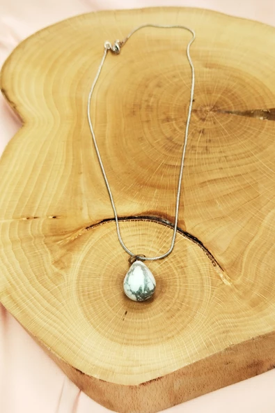 Havlit Doğal Taşı Zincirli El Yapımı Kolye Uç: 2 cm Zincir: 20 cm Kutulu - 7