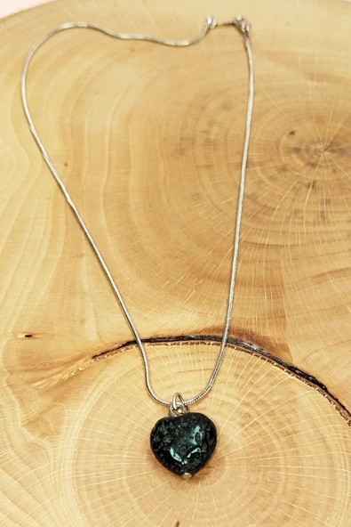 Lav Taşı Doğal Taşı Zincirli El Yapımı Kolye Uç: 1,5 cm Zincir: 20 cm Kutulu - 4