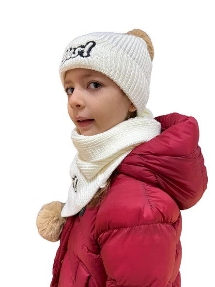 Benittokids Çocuk Yazı Detaylı Bere Atkı Takımı 7018 - Resim 12