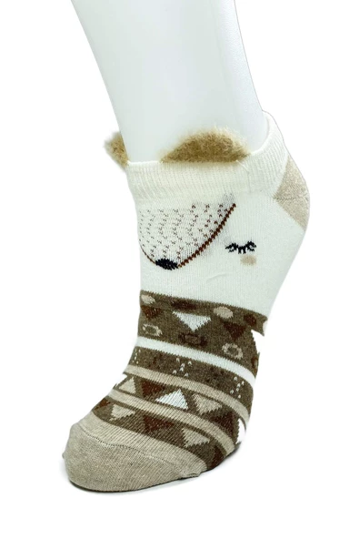 4 Çift Yumuşak Ponpon 3 Boyut Kulaklı Desenli Pamuklu Kadın Bilek çorap - Resim 2