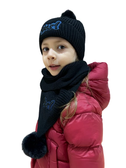 Benittokids Çocuk Yazı Detaylı Bere Atkı Takımı 7018 - Resim 2