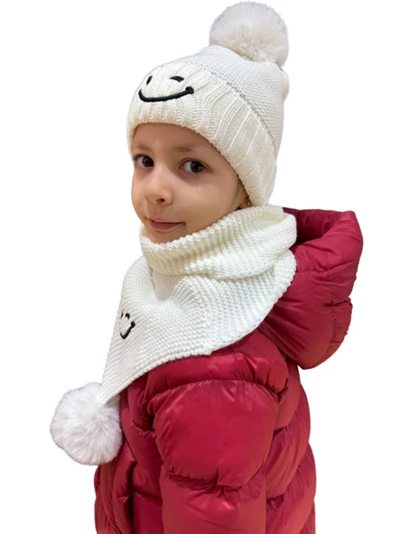 Benittokids Çocuk Gülen Yüz Detaylı Bere Atkı Takımı 7016 - 8