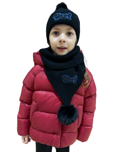 Benittokids Çocuk Yazı Detaylı Bere Atkı Takımı 7018 - Resim 3