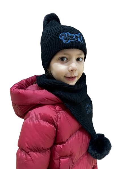 Benittokids Çocuk Yazı Detaylı Bere Atkı Takımı 7018 - Resim 5