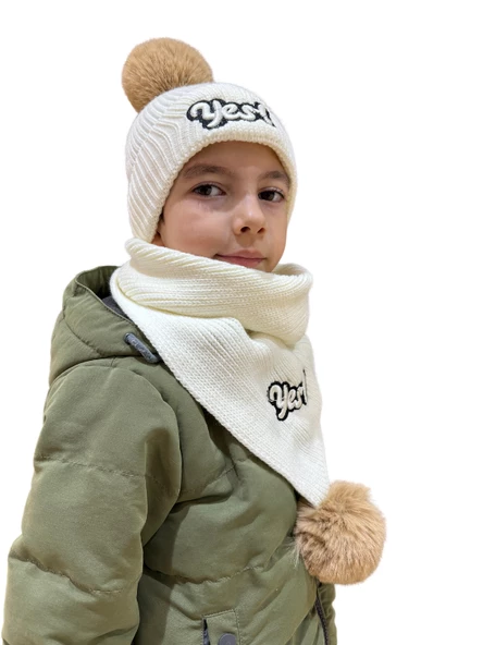 Benittokids Çocuk Yazı Detaylı Bere Atkı Takımı 7018 - Resim 11