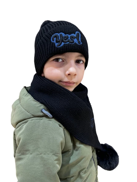 Benittokids Çocuk Yazı Detaylı Bere Atkı Takımı 7018 - Resim 4