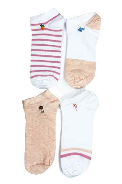 4 Çift Kadın Pamuk Minyatür Baskılı Modern Yumuşak Bilek Çorap ürün görseli