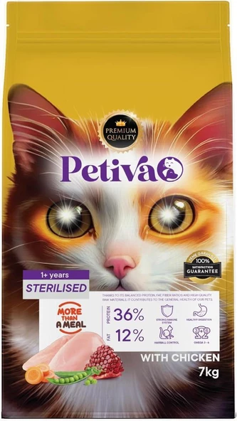 Petiva Kısırlaştırılmış Tavuklu Yetişkin Kedi Maması 7 Kg